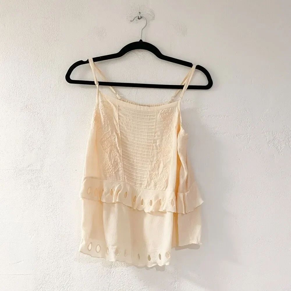 Iro Jansen Eyelet Tank Tiered Blouse in Peach Medium